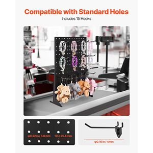 Soporte de exhibición negro <span class=keywords><strong>Pegboard</strong></span> con 15 ganchos Solución de exhibición de panel único - Product Image 4