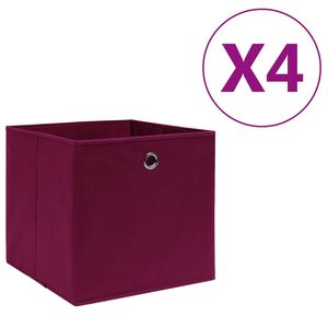 Ensemble de 4 boîtes de rangement décoratives en tissu non tissé rouge foncé - Product Image 1