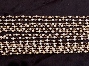 Chaîne de chapelet hydro-plaquée or avec perles, 3-3,5 mm, perles blanches, chaîne enroulée de fil pour la fabrication de bijoux - Product Image 5