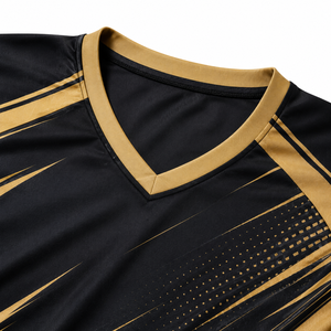 Camiseta de Fútbol Geométrica Negra y Dorada para Hombre, Manga Corta, Absorbe la Humedad, Ajuste Atlético, para Todas las Temporadas, Impresión Sublimada - Product Image 4