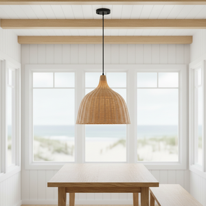 Lámpara Colgante Tejida a Mano de Ratán Natural de Alta Calidad con Base de Hierro, Bombilla E27 de 3500K Blanco Cálido, Decoración para Hogar y Hotel - Product Image 1