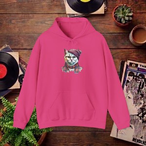 Sudadera con Capucha Rosa con Estampado de Gato de Dibujos Animados, Unisex, Informal, para Otoño - Product Image 1