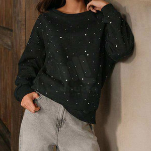Sweat-shirt pour femme, design hiver, strass, qualité supérieure, haut brillant avec logo sur le devant, écologique, respirant, tenue élégante - Product Image 5