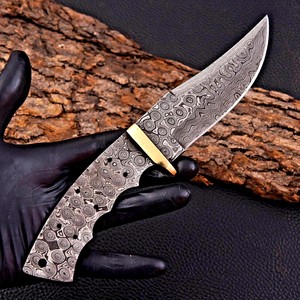 Kit de couteau de chasse et de bushcraft à lame fixe EDC en acier Damas Nordic Forge, avec bolster en laiton, forgé, à lame pleine, pour personnalisation DIY, OEM - Product Image 3
