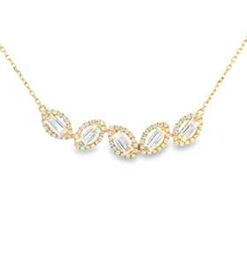 Colliers pendentifs en barre à motif floral en diamant, avec diamants taille baguette ronds de laboratoire, de luxe classique, en or massif 14 carats et argent 925, prix usine B2B - Product Image 4