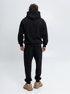 Black <b>Oversized</b> Hoodie & <b>Jogger</b> Set. Fleece Two Piece Sweatsuit | Streetwear Hoodie Pants Set. OEM Private Label Manufacturer - Product Image 6