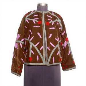 เสื้อแจ็คเก็ตผ้ากำมะหยี่ถักลายดอกไม้ปักลายแบบควิลท์  ทำจากผ้าฝ้าย  เป็นมิตรกับสิ่งแวดล้อม ระบายอากาศได้ดี  งานแฮนด์เมดสไตล์ซูซานี  สำหรับผู้หญิง  ฤดูใบไม้ร่วง - Product Image 1