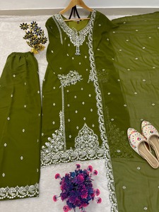 Indian Boutique Georgette <b>Embroidered</b> Top With Plazzo And Dupatta Women's Traditional Ethnic Wear LAtest Exclusive USA Ethnic - Product Image 2