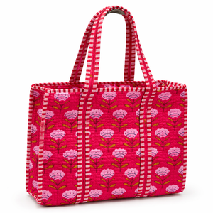 Sac fourre-tout en coton matelassé artisanal de qualité supérieure, grande capacité, pliable, imprimé floral ethnique, écologique, sac à main pour femme - Product Image 1