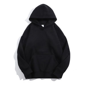 Sudadera con Capucha Extra Grande para Hombre, Negra, de Algodón, Felpa Francesa, Informal, para Otoño, con Bolsillos, Corte Regular, Tejida - Product Image 1