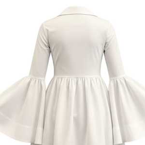 Women White Poplin Button <b>Down</b> Dress Long Bell Sleeve Flare Hem Elegant Casual Boutique Fashion Outfit - Product Image 6