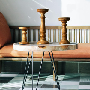 Bougeoirs en bois d'usine personnalisés, lot de 3 bougeoirs pilier en bois de manguier pour décoration de maison et de fête ou centre de table - Product Image 4