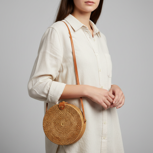 Sac à main demi-lune en rotin tressé fait main pour femme, style bohème d'été, doublure en coton naturel, portable - Product Image 2