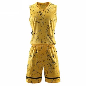 Men's Yellow Sublimated Basketball Jersey Set V-Neck Sleeveless Moisture Wicking Athletic Fit Summer Sport Wear - Product Image 3