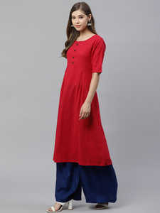 ชุดคุर्ตาผ้าฝ้ายสีชมพูทรงเอสำหรับผู้หญิง คอทรงกลม แขนสั้น ออกแบบมาเพื่อการสวมใส่ลำลองสไตล์ชาติพันธุ์ทั่วโลกในชีวิตประจำวัน - Product Image 5