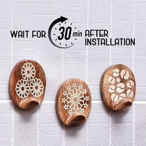Bulk Engraved Adhesive Wooden <b>Wall</b> Hooks Oval Shape Decorative Hanging Hooks Rustic Organizer Mount Home Utility Hook - Product Image 5