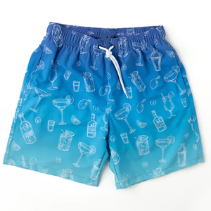 Shorts de Baño para Hombre, Estampado Degradado Azul, Cintura Elástica, Secado Rápido, Estilo Casual - Product Image 1