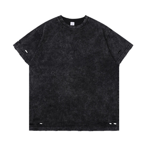 เสื้อยืดแขนสั้นผู้ชายสไตล์ลำลอง OEM ผ้าฝ้าย 100% ล้างสีแบบแอซิดวอช พิมพ์ลายโลโก้ตามสั่ง งานดิสเทรส ผ้าหนา สตรีทแวร์ มีสินค้าในสต็อก - Product Image 5