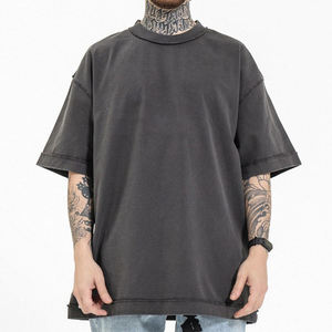 Polyester/Cotton T-Shirt <b>Half</b> <b>Sleeve</b> O-Neck Solid Color Washed Jersey Knit Casual Blank Design Oversized Fit Breathable <b>Men's</b> - Product Image 2