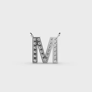Maravilloso Colgante de Diamantes en Forma de 'M' Unisex, Chapado en Rodio, Plata, Letra, Joyería Fina, Amuletos, Estilo Hip Hop, para Fiestas y Ocasiones - Product Image 4