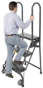 3 <b>Step</b> Lock Folding Rolling Ladder with Safety Handrails Industrial Mobile <b>Step</b> <b>Stool</b> Vietnam Manufacturer ISO Certified OEM - Product Image 4