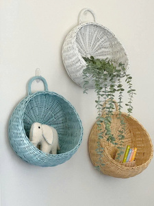 Wholesale <b>Round</b> Rattan Wall Hanging <b>Basket</b> <b>Wicker</b> Wall Organizer Natural Woven Wall Storage <b>Basket</b> Boho Home Decor - Product Image 1