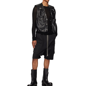 Gilet en cuir cargo noir sur mesure pour hommes, vente en gros, faible MOQ, veste sans manches en PU - Product Image 1