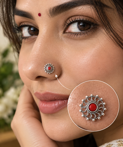 Pendiente de Nariz de Plata de Ley 925 con Forma de Flor y Coral, Estilo Étnico Indio, 8mm, para Mujeres y Niñas - Product Image 2