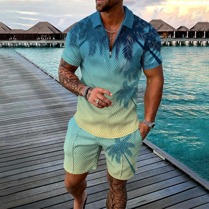 Conjunto Deportivo de Verano para Hombre con Estampado 3D, Camiseta Polo con Cierre y Pantalones Cortos, 2 Piezas, Estilo Geométrico, Ropa para Vacaciones - Product Image 1