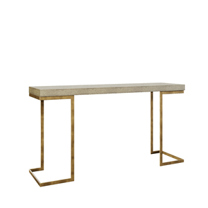 Mesa Consola Moderna y Elegante con Superficie de Madera Natural y Base Geométrica de Acero Inoxidable Dorado para Entrada o Sala de Estar - Product Image 1