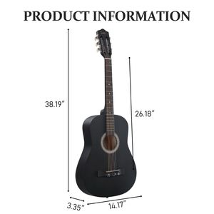 Chitarra Acustica Rotonda Nera Opaca da 38 Pollici con Plettri, Corde, Capotasto, Custodia, Accordatore e Tracolla per Principianti - Product Image 4