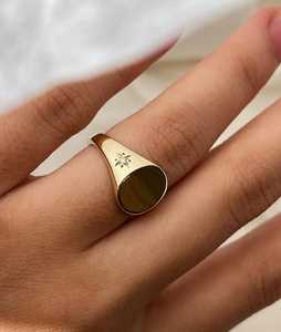 แหวนตราประทับเพชร 3 มม. แบบยูนิเซ็กซ์ วงแหวนทองคำแท้ 14K 18K ประดับดาวทรงกลม เพชรเพาะเลี้ยงทรงกลม เรียบหรู ดูดี ขายส่งเครื่องประดับชั้นดี - Product Image 6