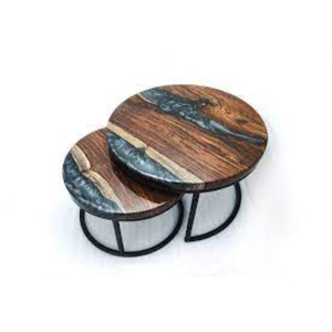 Tables basses gigognes de luxe pour salon, design unique et élégant, en bois, avec dessus rond et pieds en métal noir, pour la maison et l'hôtel - Product Image 1