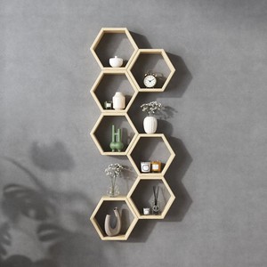 Stylish Hexagon Wall Shelf - Natural Wood Wholesale | Aqdus Saleem - Product Image 4