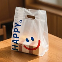 Sac en plastique HDPE personnalisé avec poignée longue pour café/pâtisserie/gâteau/burgur/sandwich/utilisation en restaurant