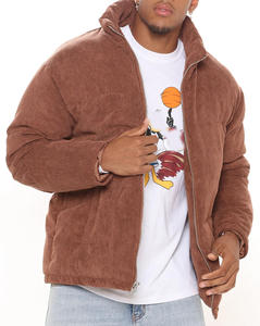 Men's Corduroy Puffer <b>Jacket</b> Stand Collar Zipper Closure Thick Quilted Casual Autumn Coat - Product Image 2