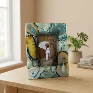 Handmade Resin Photo <b>Frame</b> Rectangular Tabletop Decor Agate Pattern Vertical Orientation Inlay Printing Modern Home Display - Product Image 3