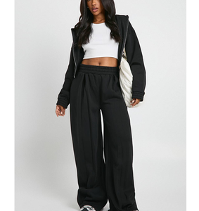 Ensemble de jogging 2 pièces pour femmes, taille mi-haute, coupe droite large, respirant, grande taille, 100% coton, imprimé en relief, vente en gros - Product Image 4