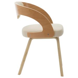 Juego de 2 sillas de comedor de madera curvada de piel sintética color crema y marrón claro con estilo elegante - Product Image 4