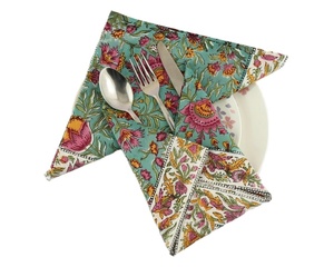 Bloc de main indien imprimé 100% serviettes en coton tendance 2025 turc bleu fougère vert Design Floral carré accessoires en tissu - Product Image 1