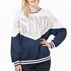 <b>Women's</b> Winter <b>Navy</b> White Foil Letter Print Embroidery Front Crew Neck Sweatshirt Long Sleeve Casual Woven <b>Fleece</b> Eco-Friendly - Product Image 1