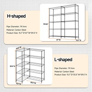 Scaffali in Metallo Ultra Resistenti a 5/4 Ripiani per Cucina/Garage, Capacità 1500/1200 LBS, Ripiani in Rete Regolabili a Doppia Fila, Durevoli - Product Image 3