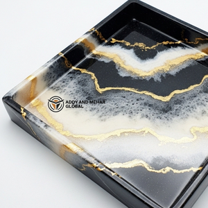 Plateau de luxe en résine noire avec détails de veines subtilles |   Plateau décoratif carré moderne - Product Image 6
