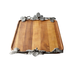 Plateau de service rectangulaire en bois de manguier artisanal de luxe avec poignées décoratives en laiton antique pour la maison et les hôtels - Product Image 6