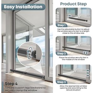 Barre de sécurité antivol réglable pour porte coulissante, verrou de fenêtre de 17 à 33 pouces avec embouts en caoutchouc, boulons de sécurité pour portes et fenêtres domestiques - Product Image 4