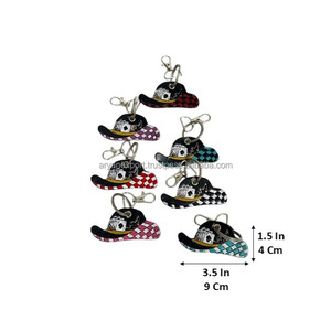 Porte-clés en cuir de vachette façonné à la main style western, motif chapeau et cartes à jouer, design carreaux Rodeo, cadeau souvenir en gros - Product Image 2