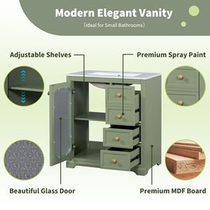 Mobile da Bagno da 30 Pollici con Ante a Chiusura Morbida, Ripiani Regolabili e 3 Cassetti - Product Image 4