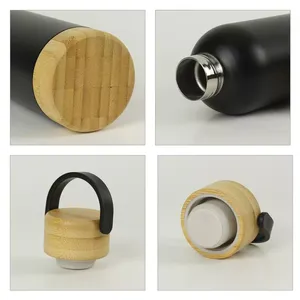 Carafe filtrante à eau en acier inoxydable à double paroi de 750 ml avec base et couvercle en bambou - Product Image 6