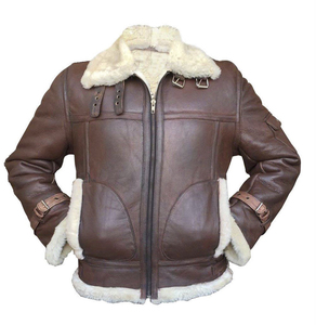 <b>Men's</b> Brown Genuine Leather Biker Jacket With <b>Fur</b> Lining Zipper Closure Winter Moto <b>Coat</b> Thick Windproof Turn-down Collar - Product Image 1
