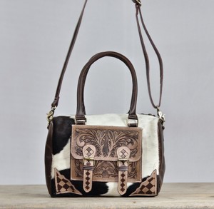 Bolsa de Viaje de Piel Vacuna de Lujo 2026, 100% Piel Genuina, con Diseño Floral Repujado y Patrón a Cuadros, Asas Dobles para Llevar - Product Image 1